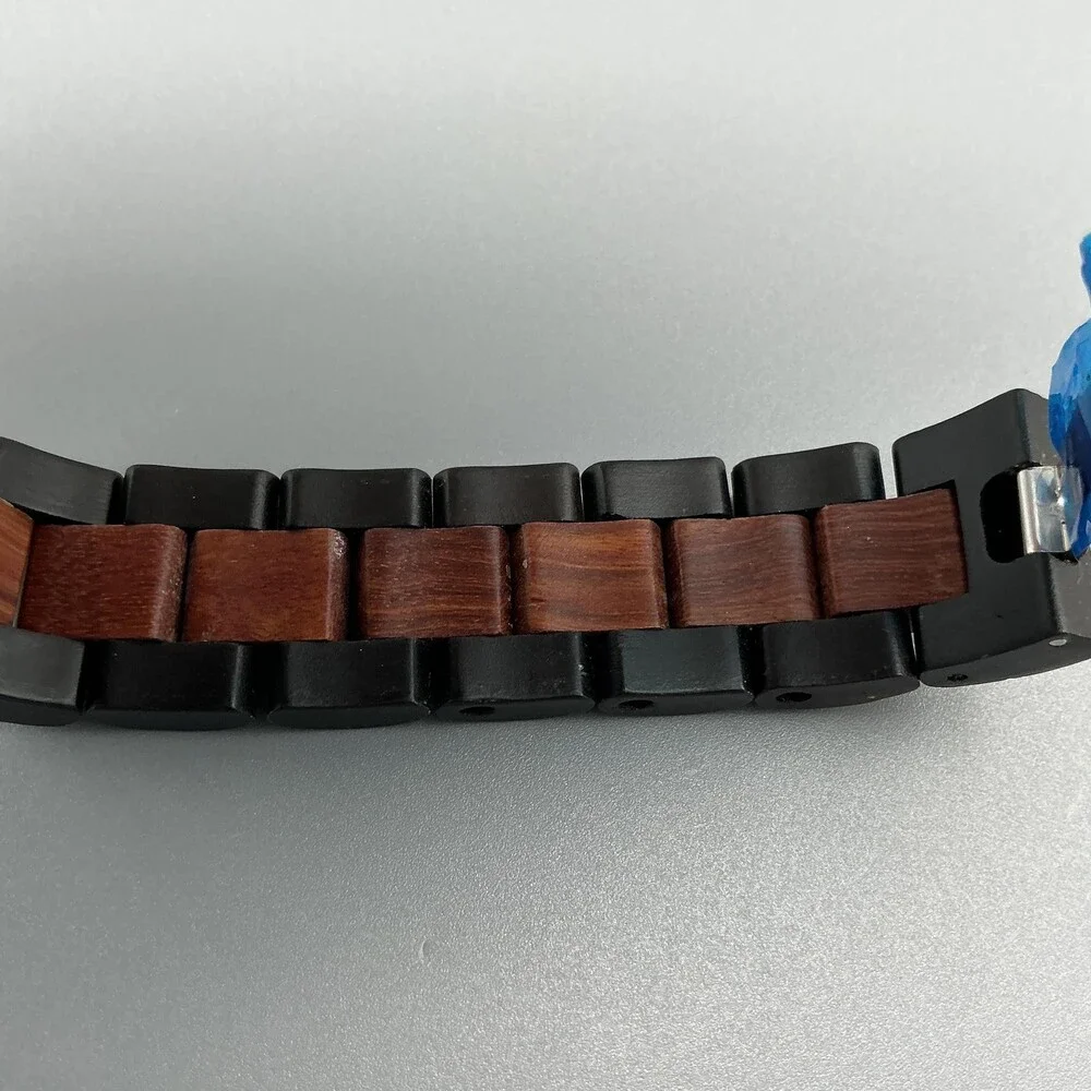 Bewell Womens Watch 31mm Black Dial Wood Bracelet Handcrafted New Battery 7.25